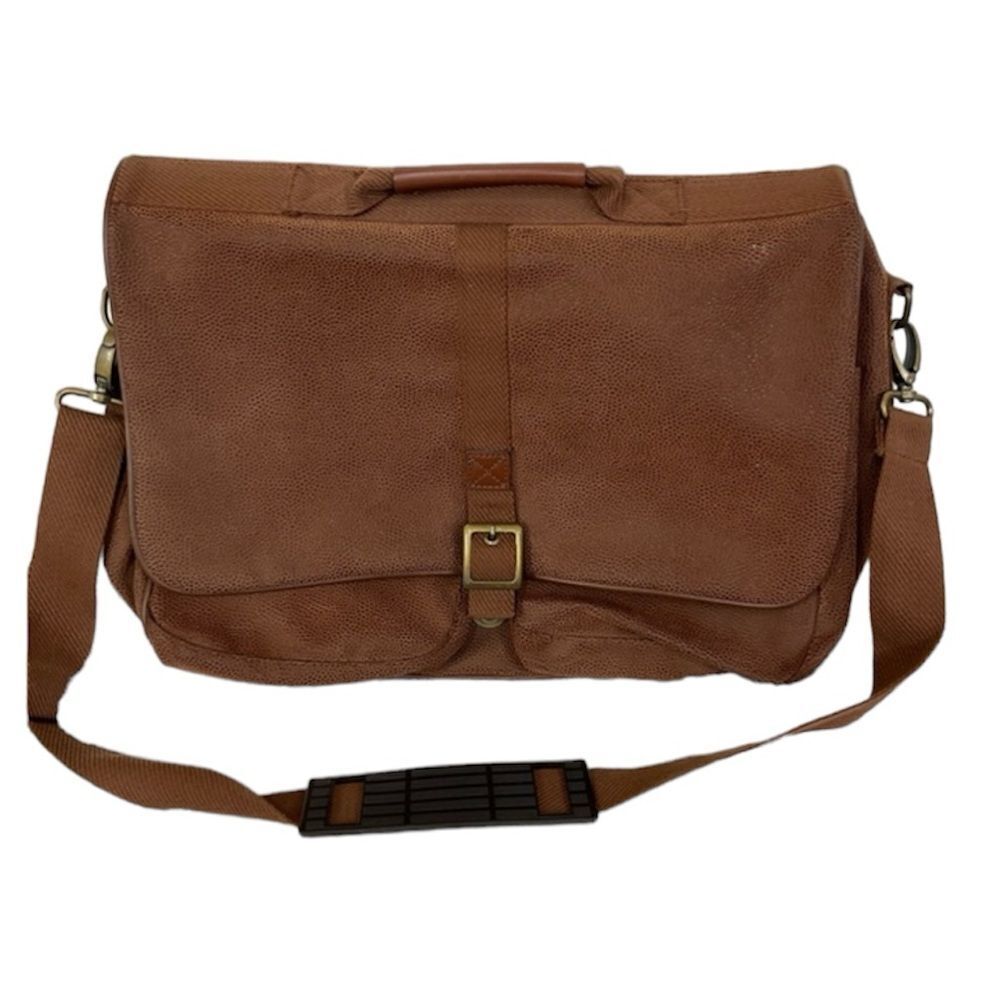 Aramis Mens Textured Leather Adjustable Strap Messenger Crossbody Bag Brown
